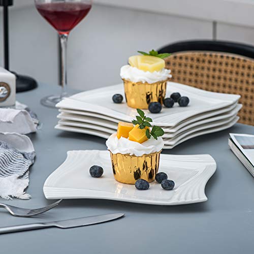 MALACASA, Serie Amparo, 6 piezas Plato de Porcelana Blanca Crema Plato de Postre Plato de desayuno para 6 Personas