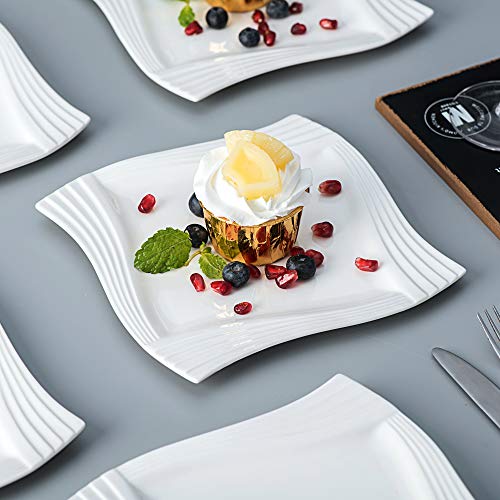 MALACASA, Serie Amparo, 6 piezas Plato de Porcelana Blanca Crema Plato de Postre Plato de desayuno para 6 Personas