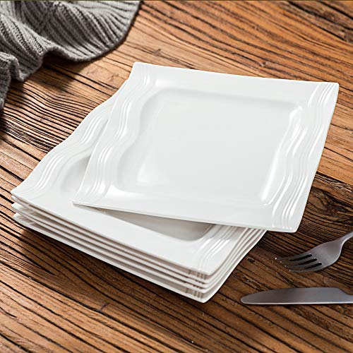 MALACASA, Serie Mario, 6 piezas Plato de Postre de Porcelana Blanca Crema Plato de desayuno 18,5x18,5x2cm para 6 Personas