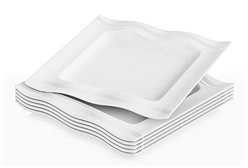 MALACASA, Serie Mario, 6 piezas Plato de Postre de Porcelana Blanca Crema Plato de desayuno 18,5x18,5x2cm para 6 Personas