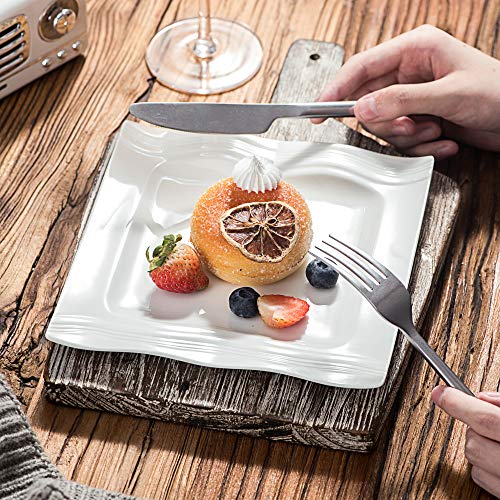 MALACASA, Serie Mario, 6 piezas Plato de Postre de Porcelana Blanca Crema Plato de desayuno 18,5x18,5x2cm para 6 Personas