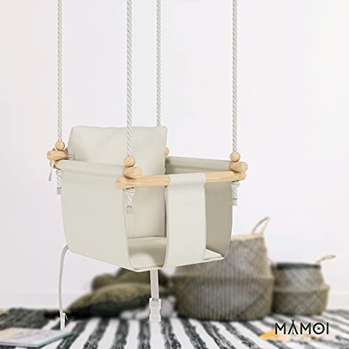 MAMOI Columpio Bebe con ASA DE Seguridad, Columpios Infantiles Exterior y Interior, Columpio Madera Ideal como Columpio de Jardin y para habitación Infantil