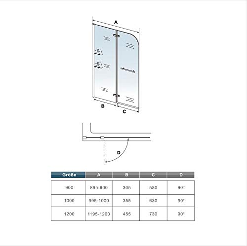 Mamparas de Bañera Biombo de Baño Abatible Cristal Templado 5 MM Estante Toallero, 90x140 CM