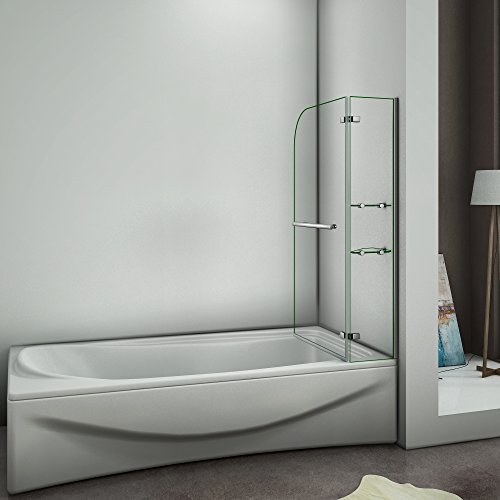 Mamparas de Bañera Biombo de Baño Abatible Cristal Templado 5 MM Estante Toallero, 90x140 CM
