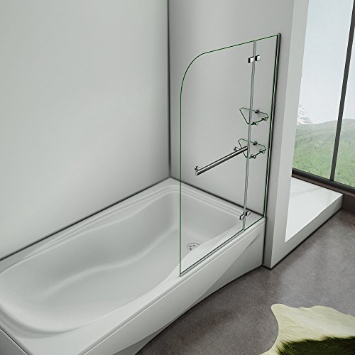 Mamparas de Bañera Biombo de Baño Abatible Cristal Templado 5 MM Estante Toallero, 90x140 CM