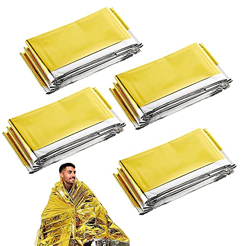 Mantas de Emergencia*4, XiXiRan Manta de Rescate Impermeable, Manta de Supervivencia Reflectante, Mantas Térmicas de Emergencia, Manta de Aluminio de Emergencia, 210*160cm, Reutilizable
