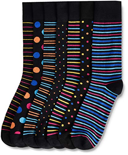 Marca Amazon - find. Calcetines por Media Pierna de Algodón Hombre, Pack de 7, Azul (Navy Stripe & Polka), 39-43.5 EU, Label: 6-9.5 UK