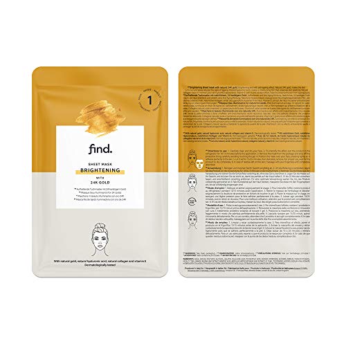 Marca Amazon - find. Tratamiento completo de mascarillas faciales hidrogel, sin goteo, , pack de 10 unidades (antiestrés, purificante, calmante, iluminadora y détox)