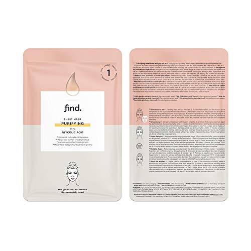 Marca Amazon - find. Tratamiento completo de mascarillas faciales hidrogel, sin goteo, , pack de 10 unidades (antiestrés, purificante, calmante, iluminadora y détox)