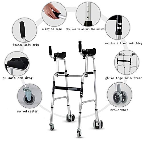 Marco para caminar con reposabrazos de aleación de aluminio gruesa para rehabilitación de caminatas auxiliares, altura ajustable