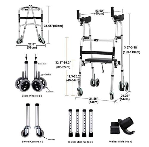 Marco para caminar con reposabrazos de aleación de aluminio gruesa para rehabilitación de caminatas auxiliares, altura ajustable