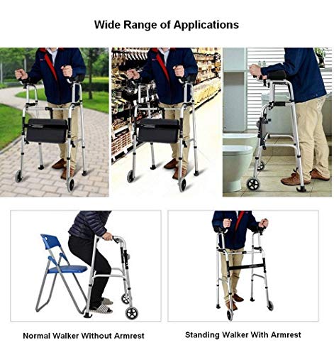 Marco para caminar con reposabrazos de aleación de aluminio gruesa para rehabilitación de caminatas auxiliares, altura ajustable