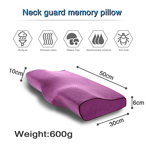 MARSACE Almohada Viscoelastica Almohada Cervical con Altura Ajustable Transpirable Lavable Hipoalergénico Mejorar Sueño Forma Ergonómica Adecuada para Todos los Durmientes 50 * 30 * 10/6cm - Púrpura