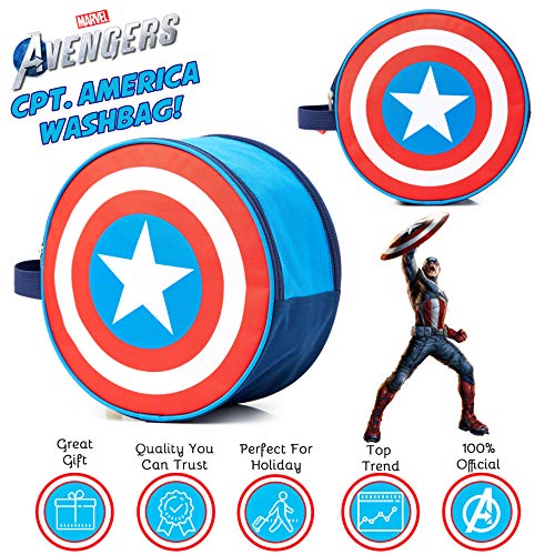 Marvel Neceser Niño, Neceser Hombre del Escudo Capitan America, Neceser Viaje de Los Vengadores, Bolsa Aseo Niño, Merchandising Oficial Regalos para Hombre y Niños
