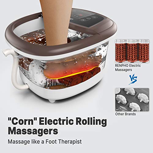 Masajeador de Baño para Pies RENPHO con Calentamiento Rápido, Masaje Automático y Potentes Chorros de Burbujas, Rodillos de Masaje Shiatsu, Pedicura Spa para Pies Cansados, Temperatura Ajustables