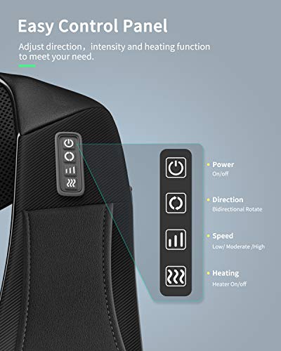 Masajeador de cuello, masajeador de espalda de tejido profundo con calor, 20 puntos calientes y 8 poderosos nodos de amasamiento 3D para relajar el cuerpo en el hogar, el automóvil y la oficina