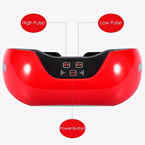 Masajeador de ojos eléctrico con tecnología óptica móvil 3D y tecnología de microcurrent EMS, función de compresión, gafas de bienestar, alivio de la fatiga, protege tus ojos (rojo)