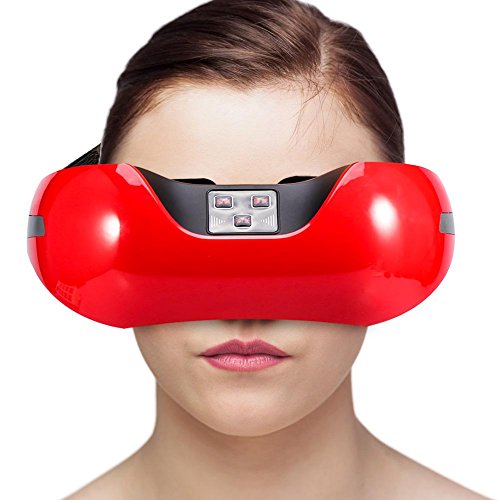 Masajeador de ojos eléctrico con tecnología óptica móvil 3D y tecnología de microcurrent EMS, función de compresión, gafas de bienestar, alivio de la fatiga, protege tus ojos (rojo)