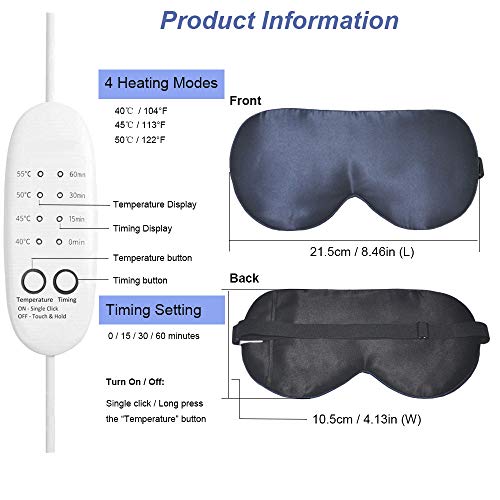 Máscara de Ojos Calentada, PJYU Antifaz para Dormir para ojos secos, Ojos hinchados, Tratamiento de Blefaritis, Aliviar la fatiga ocular, Orzuelo ojo MGD y síndrome del ojo seco (Azul marino)