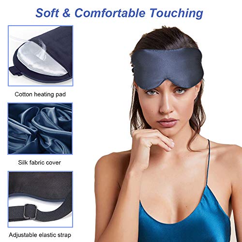 Máscara de Ojos Calentada, PJYU Antifaz para Dormir para ojos secos, Ojos hinchados, Tratamiento de Blefaritis, Aliviar la fatiga ocular, Orzuelo ojo MGD y síndrome del ojo seco (Azul marino)