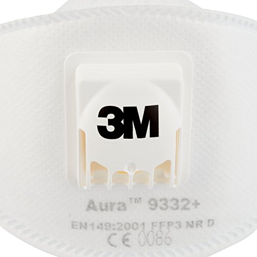 Máscara desechable de 3M 9332+ Aura con nivel de protección más alto FFP3 para máximo, 5 piezas