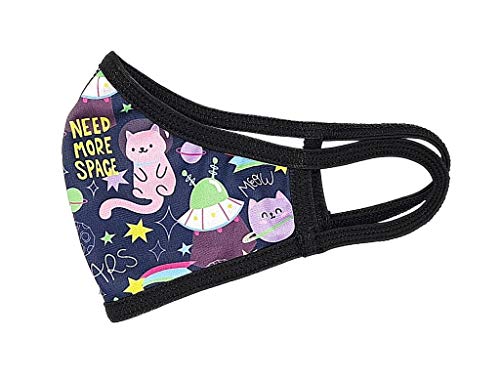 Mascarillas Chulas MASCARILLA HIGIÉNICA DE NIÑOS CON ESTAMPADO DE GATO CÓSMICO ESPACIAL, DE TELA REUTILIZABLE,unisex, talla niños