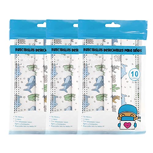 Mascarillas Higiénicas Infantiles Niños Colores Pack de 30 Unidades, Desechables, Homologados. (C7)