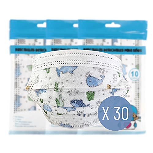 Mascarillas Higiénicas Infantiles Niños Colores Pack de 30 Unidades, Desechables, Homologados. (C7)
