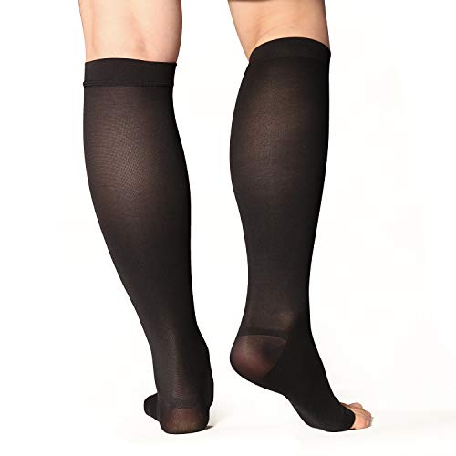 +MD Calcetines hasta la rodilla de alta compresión 23-32 mmHg Medias de soporte médico para los pies abiertos para la hinchazón, venas varicosas, edema, arañas vasculares NegroS