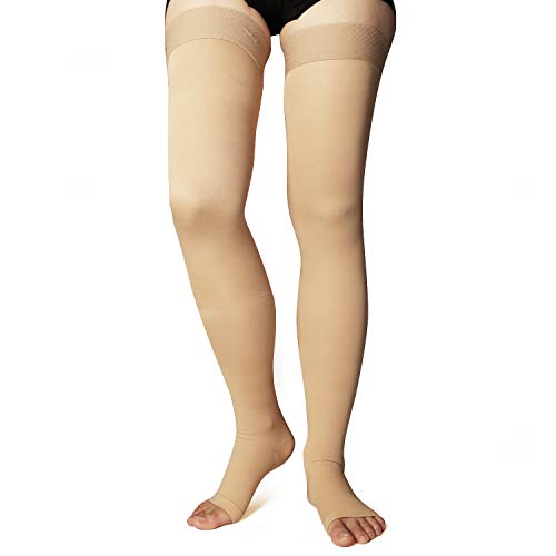 +MD Muslo Medias de compresión graduada alta Punta abierta 23-32 mmHg Medias de soporte médico para venas varicosas, edema, venas de araña finas NudeXL