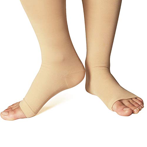 +MD Muslo Medias de compresión graduada alta Punta abierta 23-32 mmHg Medias de soporte médico para venas varicosas, edema, venas de araña finas NudeXL