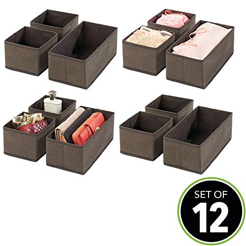 mDesign Juego de 12 cajas organizadoras – Cestas de tela transpirables para ropa interior, leggings, etc. – Organizadores de cajones multiusos para dormitorio o habitación infantil – marrón