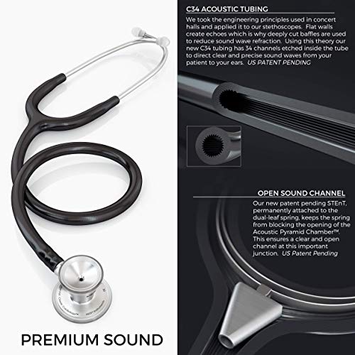 MDF® Classic Cardiology Estetoscopio de doble cabeza - con membrana y auricular de acero inoxidable - Negro (MDF797-11)