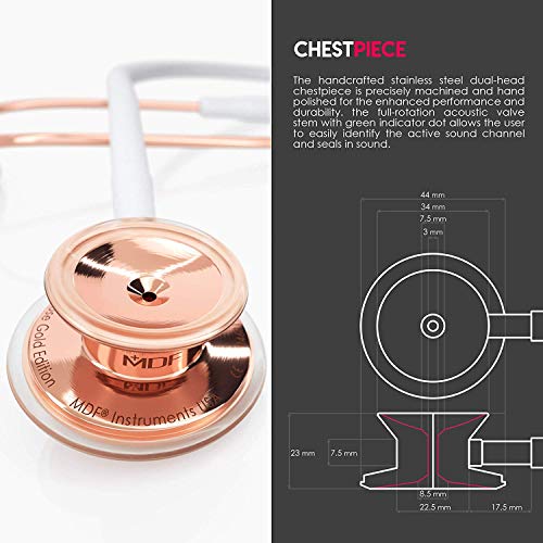 MDF® MD One® Premium Estetoscopio doble cabeza de acero inoxidable - Garantía de por vida & Programa-piezas-gratuitas-de-por-vida - (MDF777RG29) (Oro Rosa/Blanco)