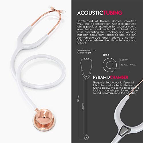 MDF® MD One® Premium Estetoscopio doble cabeza de acero inoxidable - Garantía de por vida & Programa-piezas-gratuitas-de-por-vida - (MDF777RG29) (Oro Rosa/Blanco)