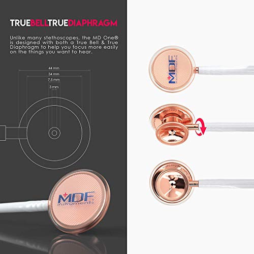 MDF® MD One® Premium Estetoscopio doble cabeza de acero inoxidable - Garantía de por vida & Programa-piezas-gratuitas-de-por-vida - (MDF777RG29) (Oro Rosa/Blanco)