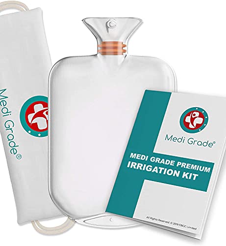 Medi Grade Kit de Enema para Uso Doméstico - Kit Limpiador Íntimo de 14 piezas - Incluye Bolsa de Drenaje de Reutilizable - Accesorios e Instrucciones y más - 100% transparente
