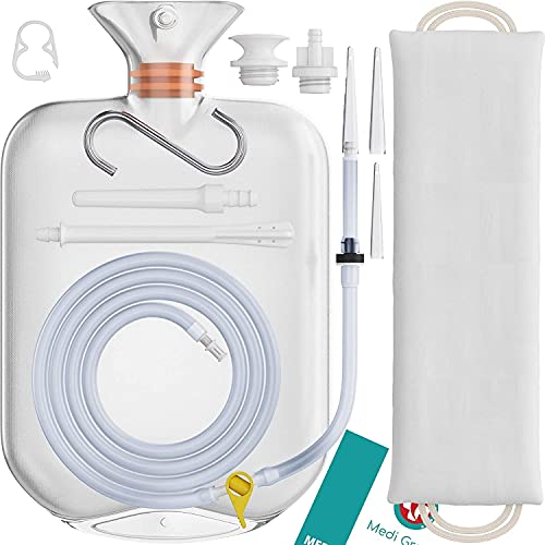 Medi Grade Kit de Enema para Uso Doméstico - Kit Limpiador Íntimo de 14 piezas - Incluye Bolsa de Drenaje de Reutilizable - Accesorios e Instrucciones y más - 100% transparente