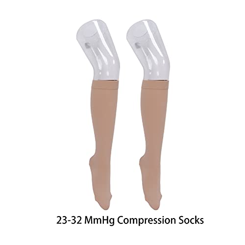 Medias de compresión 23-32 mmHg Medias de compresión elásticas para el dolor, hinchazón, alivio de las venas varicosas, punta cerrada, hasta la rodilla(XL)