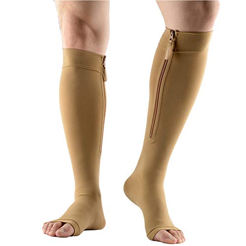 Medias de Compresión con Cremallera, Calcetines de Compresión con Punta Abierta Soporte para Aliviar la Fatiga de Las Piernas, Los Pies Doloridos y Los Tobillos Hinchados,Flesh,3XL