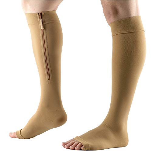 Medias de Compresión con Cremallera, Calcetines de Compresión con Punta Abierta Soporte para Aliviar la Fatiga de Las Piernas, Los Pies Doloridos y Los Tobillos Hinchados,Flesh,3XL