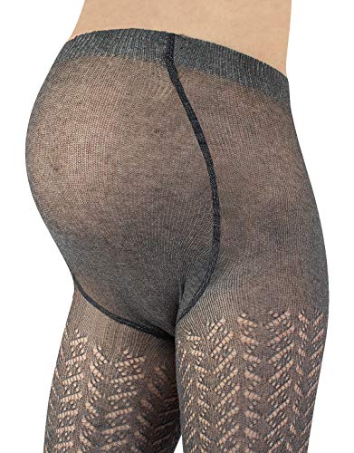 MEDIAS PREMAMA | LEOTARDOS DE ALGODÓN EFECTO PERLE | LEOTARDOS EFECTO PERLE DISENO CHEVRON | 300 DEN | GRIS | S, M, L, XL | CALCETERÍA ITALIANA | (S, Gris)