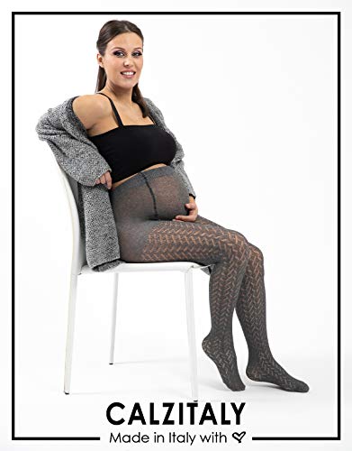 MEDIAS PREMAMA | LEOTARDOS DE ALGODÓN EFECTO PERLE | LEOTARDOS EFECTO PERLE DISENO CHEVRON | 300 DEN | GRIS | S, M, L, XL | CALCETERÍA ITALIANA | (S, Gris)