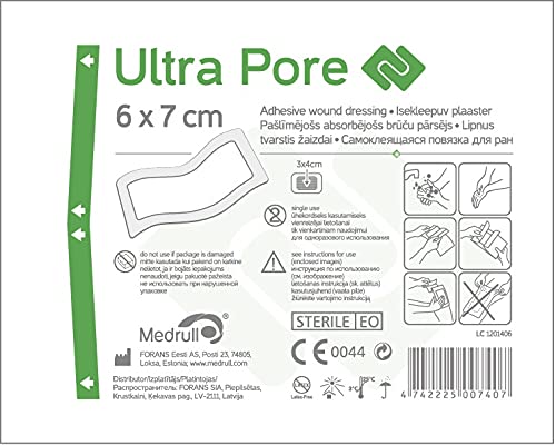 Medrull Apósitos estériles Ultra Pore, 50 unidades, 6 x 7 cm