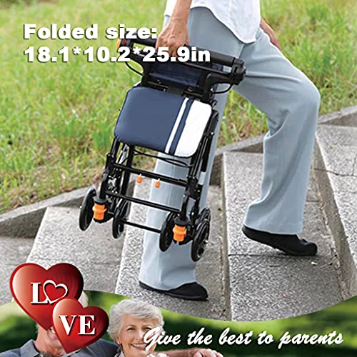 Mejor andador para ancianos mas ligero del mundo Andador 7 lb para ancianos, Plegable, Frenos manuales y bloqueables,Aluminio, Con cesta, Ligero Con asiento ( Color : Blue , Size : 18.1*10.2*25.9in )
