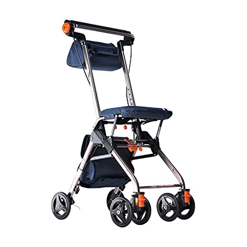 Mejor andador para ancianos mas ligero del mundo Andador 7 lb para ancianos, Plegable, Frenos manuales y bloqueables,Aluminio, Con cesta, Ligero Con asiento ( Color : Blue , Size : 18.1*10.2*25.9in )