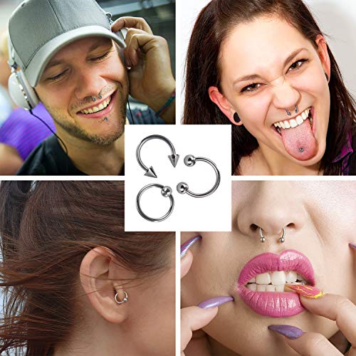 MengH-SHOP Cuerpo Piercing Kit Anillo de Nariz Lengua Labio Tragus Oreja Ceja Pezón Cartílago Tragus Acero Quirúrgico 60 Piezas