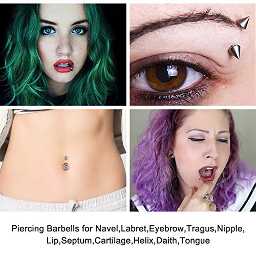 MengH-SHOP Cuerpo Piercing Kit Anillo de Nariz Lengua Labio Tragus Oreja Ceja Pezón Cartílago Tragus Acero Quirúrgico 60 Piezas