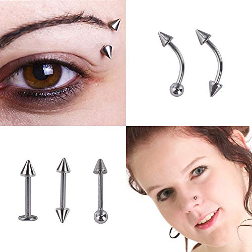 MengH-SHOP Cuerpo Piercing Kit Anillo de Nariz Lengua Labio Tragus Oreja Ceja Pezón Cartílago Tragus Acero Quirúrgico 60 Piezas
