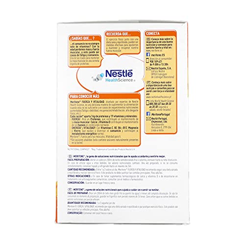MERITENE Sabor Chocolate, Fuerza y Vitalidad, Batido, Complemento Alimenticio, Vitaminas y Minerales, Sobres, Blanco, 15 Unidades